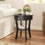 Table de bout ronde à 2 niveaux en bois avec tiroir ouvert-599770661