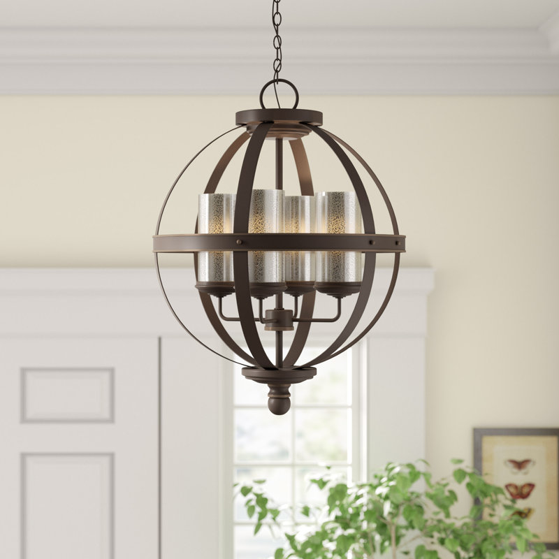 Lustre de style lanterne à 4 lumières Doris, Mercurisé, Non inclus