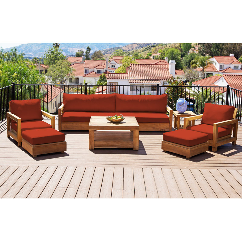 Crelake Deluxe 7 Piece Teak Outdoor Seating Group, Terracotta Sunbrella®