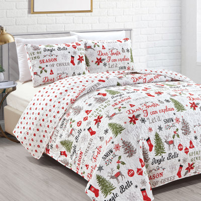 Cheerful Holiday Printed Quilt Set with Shams