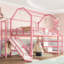 Lit double mezzanine rose avec glissade, structure, bruit et tablettes de rangement pour les escaliers en métal améliorant la chambre à coucher-130428426