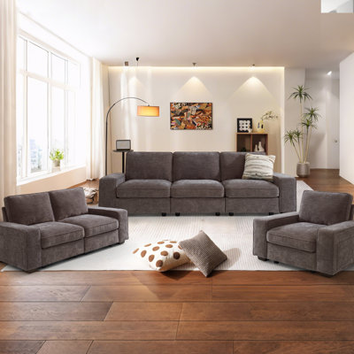 3-Piece Modern Modular  Sectional Sofa Set of 5/6 Seater Oversized Chenille Couch with Storage Space and USB Port for Living Room and Apartment