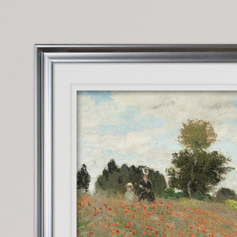 «Poppy Field» par Claude Monet, reproduction, H 28 po x l 38 po, Impression encadrée, Argent argent