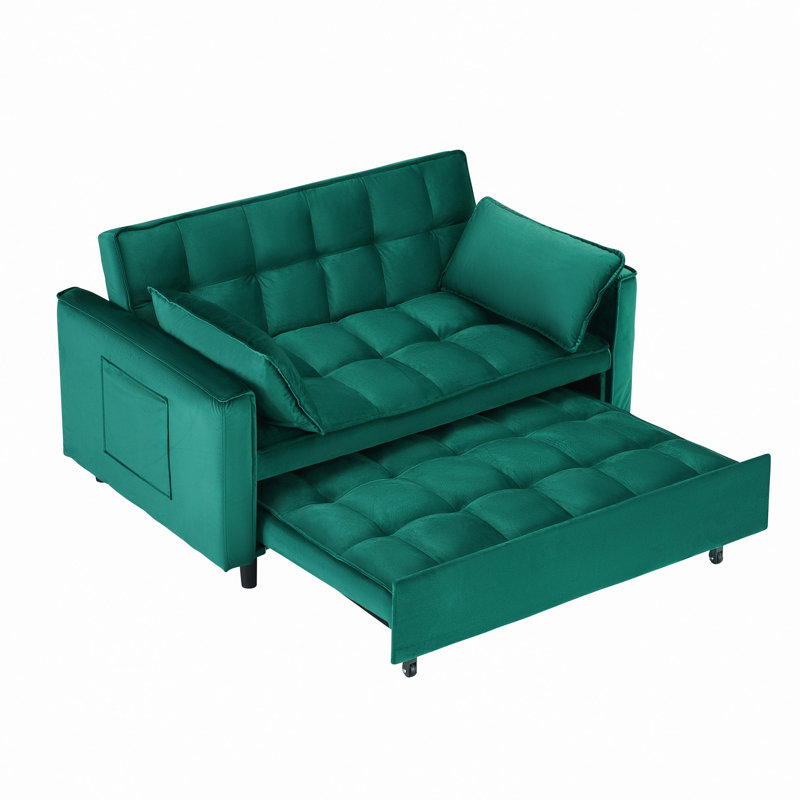 55 " Velvet Sofa, Elegant With Convenient Pockets, Clever Interpretation Of The Three-In-One Conversion Art, Green