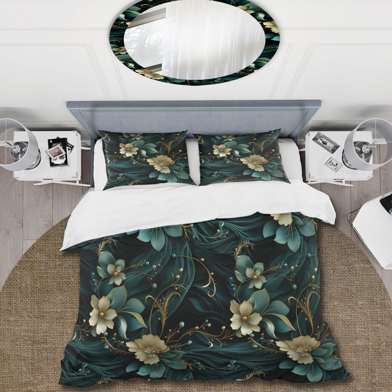 Deep Emerald Radiant Glamour Emerald I - Ensemble de housse de couette damassé