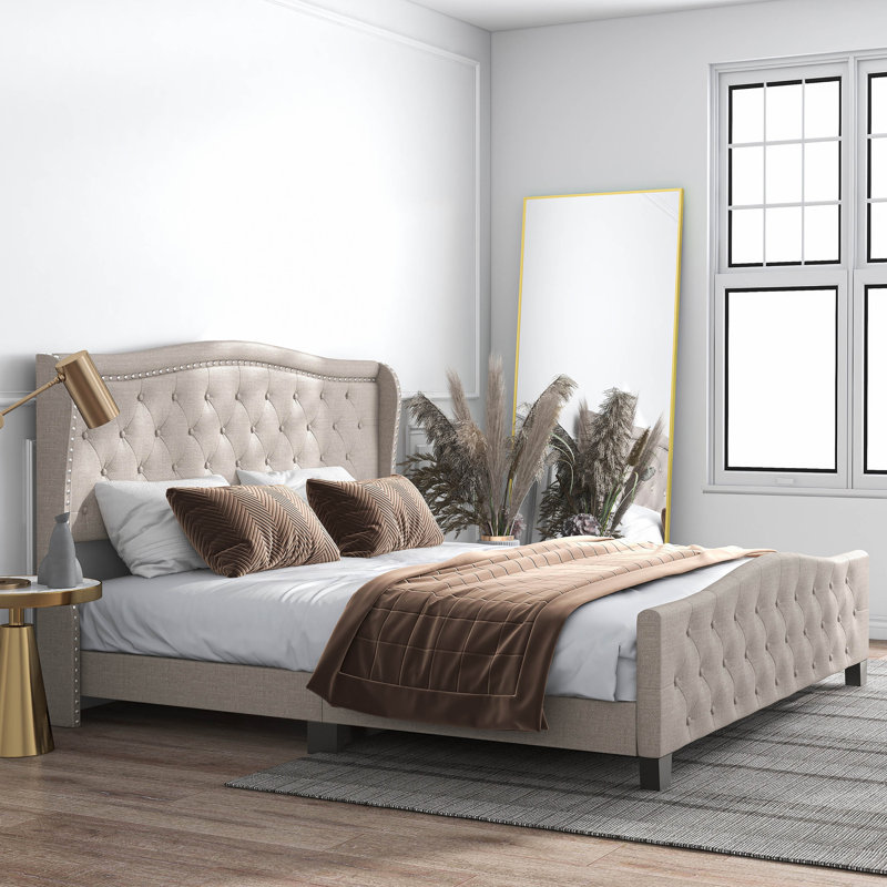 Danii Upholstered Wingback Bed, King, Ivory