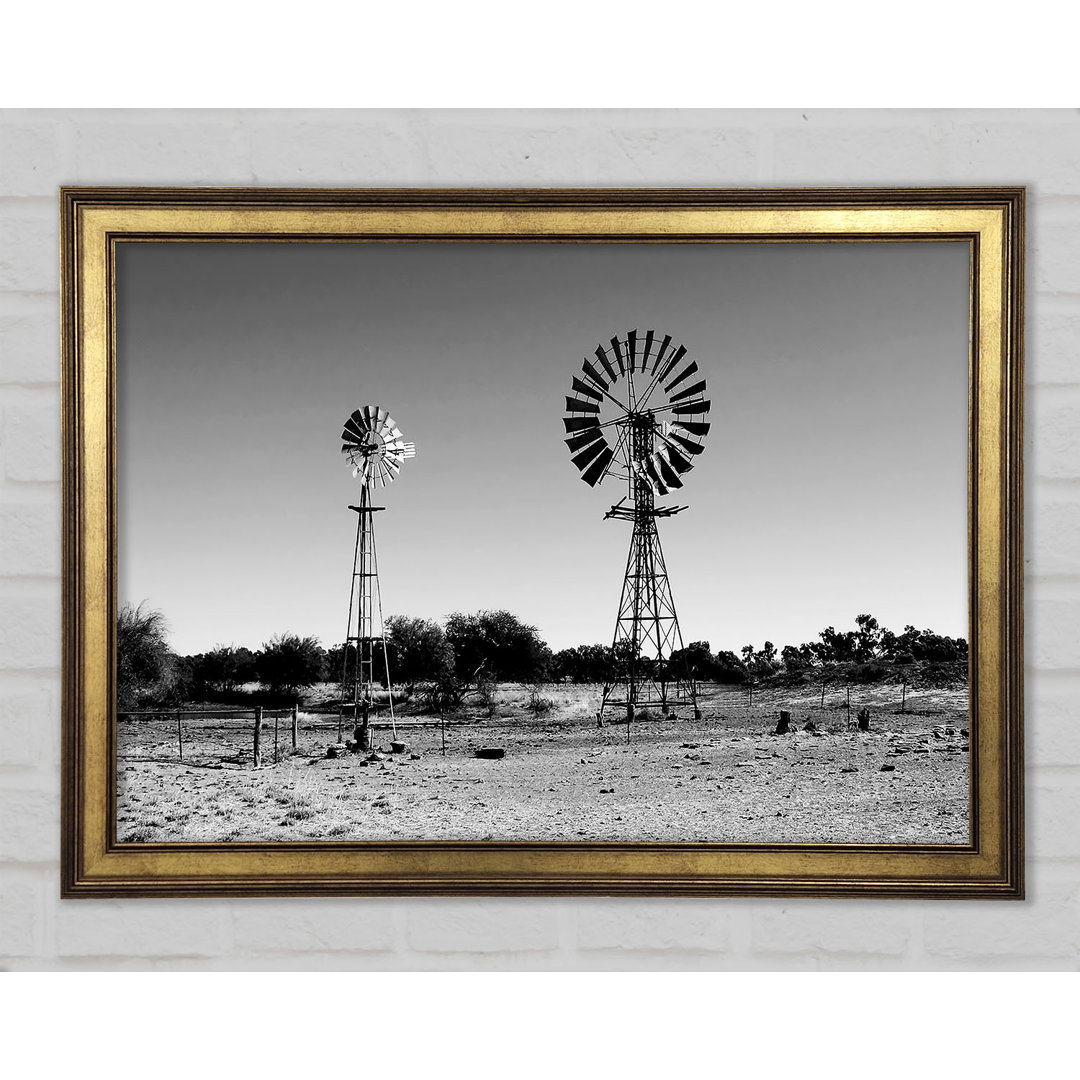 Windmühlen in der Wüste B N W - Druck