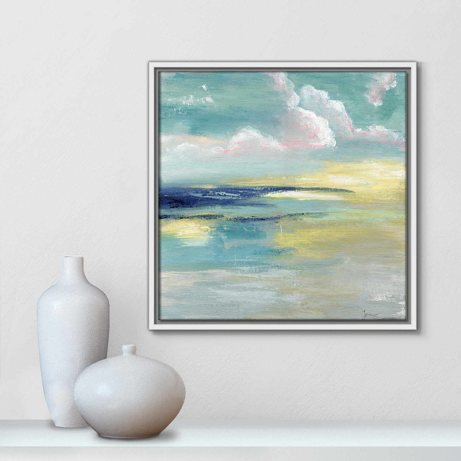 Ocean View by Tava Studios - Painting Print, White Framed Canvas, 17.5" H x 17.5" W x 2" D