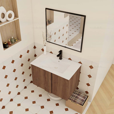 Meuble-lavabo flottant avec lavabo, portes à fermeture douce et rangement spacieux