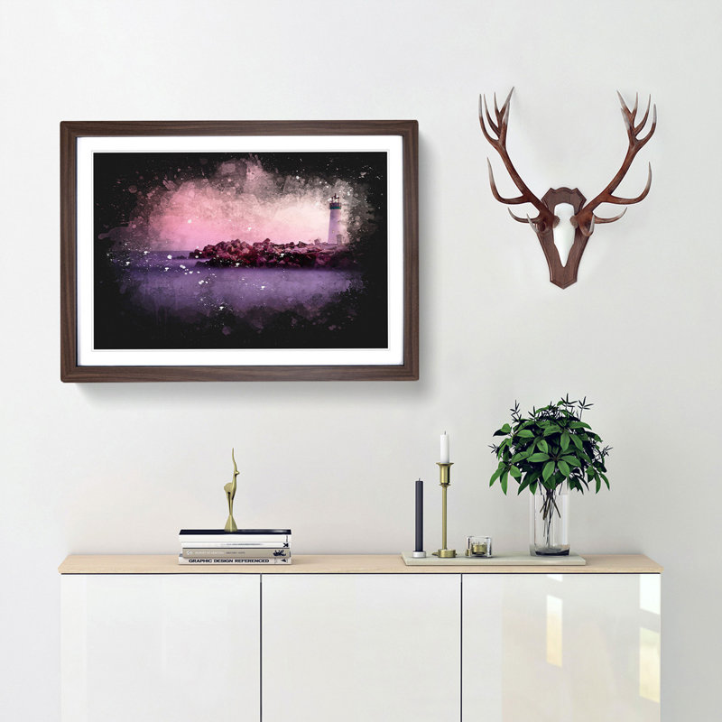 Lighthouse & Seascape Santa Cruz Paint Splash - Picture Frame Graphic Art, Walnut Framed, 62cm H x 87cm W x 2cm D