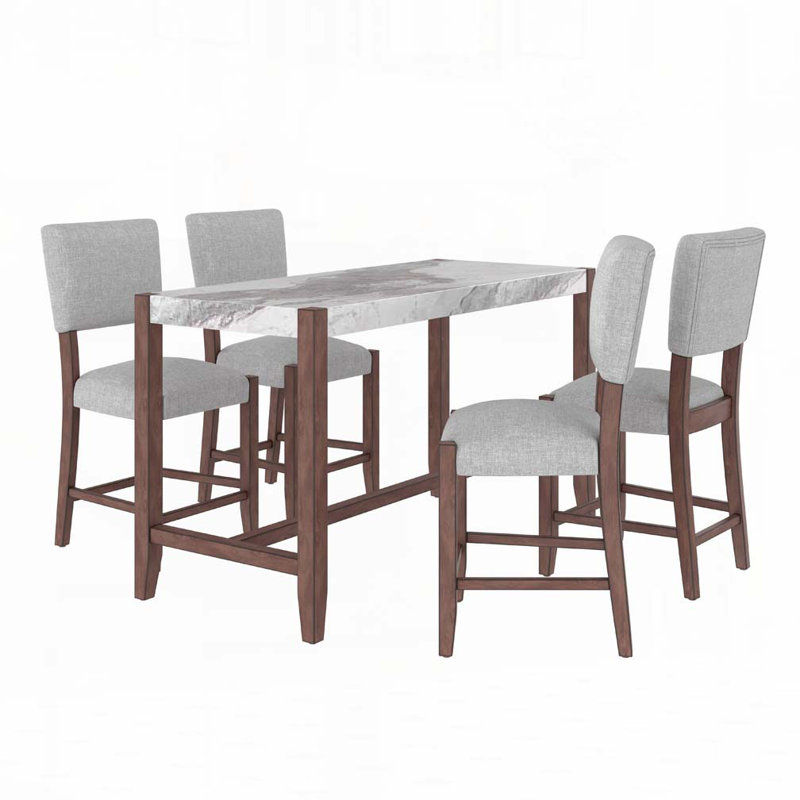 Upholstered Barstools with Solid Wood Legs, Gray