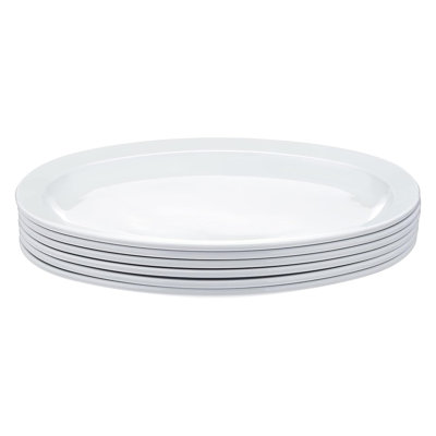 13"x9.75" White Narrow Rim Melamine Oval Platter - 6 Piece Set