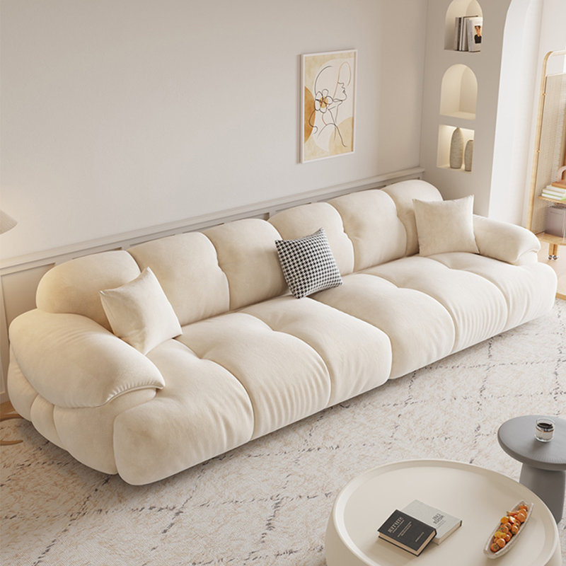 Creamy retro in-line marshmallow cat scratch sofa, 27.55" H x 126" W x 39.76" D, 5