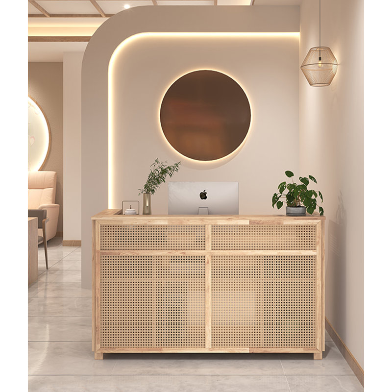 Brown Rectangular Solid Wood Reception Desk, 39.37" H x 59.06" W x 19.69" D