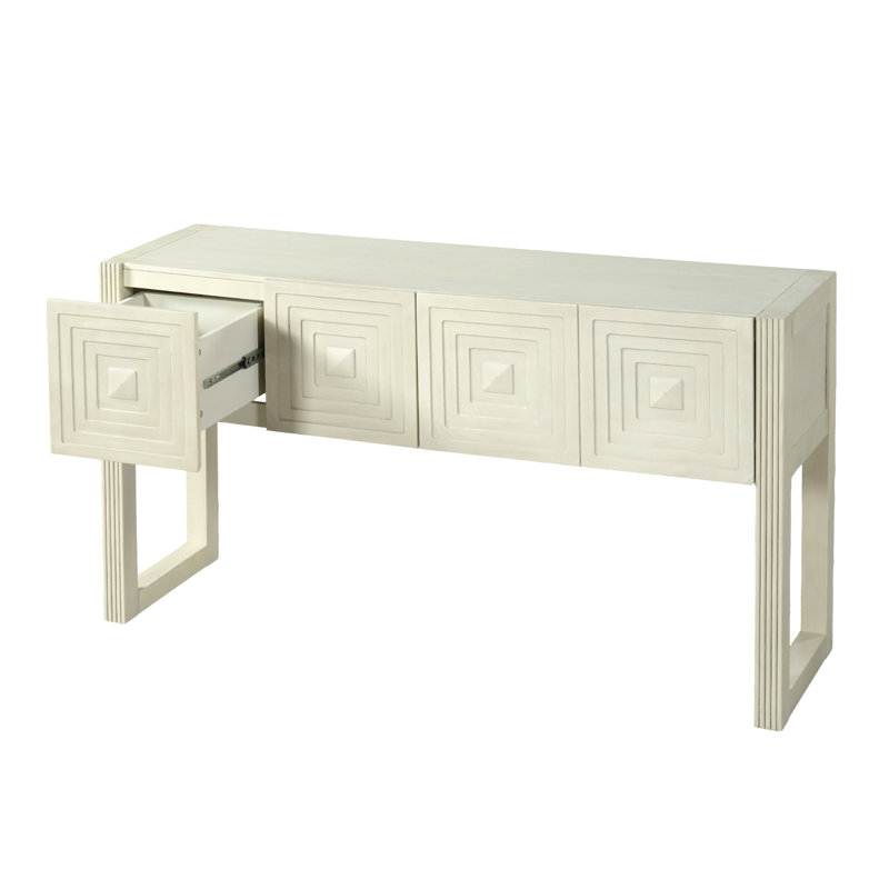 Console géométrique sculptée avec 3 tiroirs à fermeture en douceur, Naturel