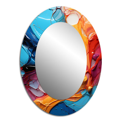 Teal Orange Abstract Fractal Collage Symphony - Abstract Oval Decorative Mirror On Metal