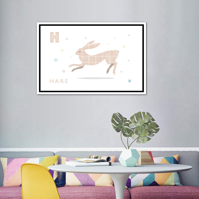 Hare - impression d'art graphique, Pas de tapis, Toile blanche encadrée, H 40 po x l 60 po x 1,5 po
