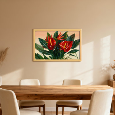 Plants &Flowers Red Flowers Green Leaves Artistic Canvas Print