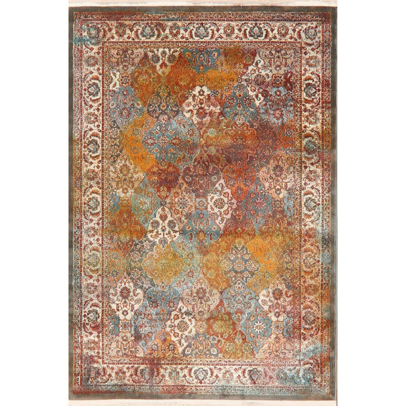Tapis brun/bleu à motif floral Liverpool, Rectangle 10 pi 0 po x 14 pi 0 po