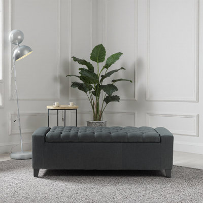 Fabric Storage Ottoman Dark Gray - Tufted Bench Chest with Removable Top & Interior Storage Space