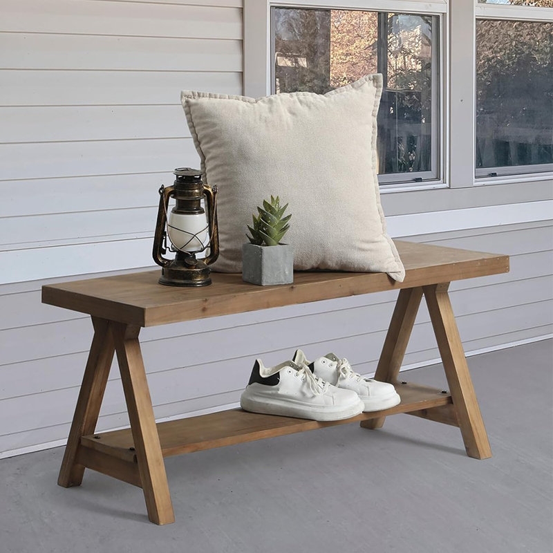 Banc en bois massif, banc d'entrée de ferme 43 po pour salon, banc de rangement rustique pour l'intérieur, naturel