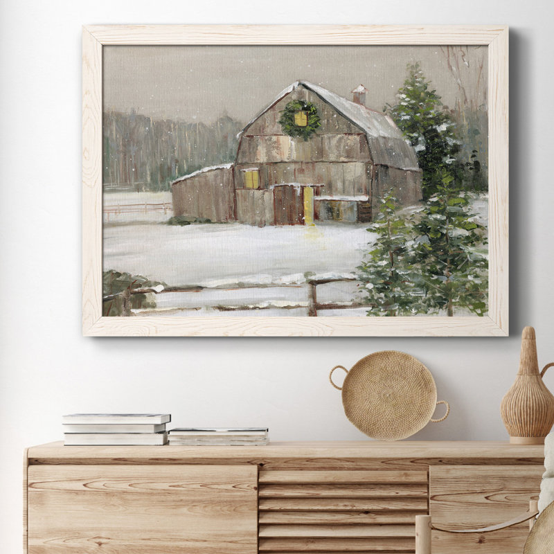 Winter Barn - cadre photo, reproduction d'art sur toile, H 31,5 po x l 23,5 po x P 1,5 po, Toile blanche encadrée