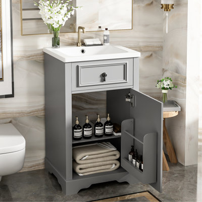 20-inch Bathroom Vanity With Ceramic Sink, Soft-close Door, And Open Back For Small Plumbing Convenience Modern Design Spaces