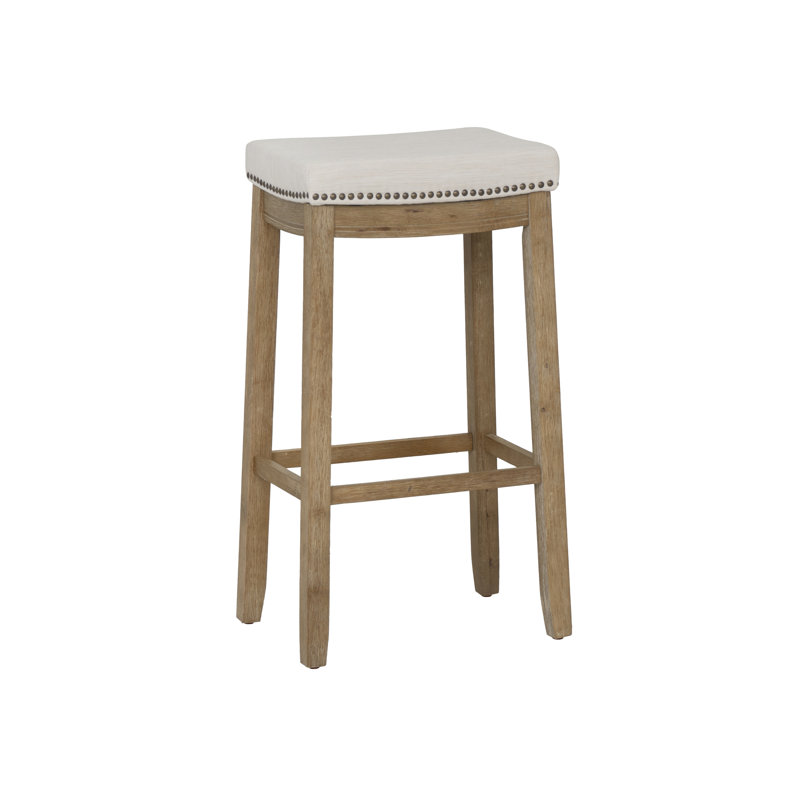 Tabouret en bois massif avec siège rembourré Bartonville, Cadre en polyester beige / Naturel
