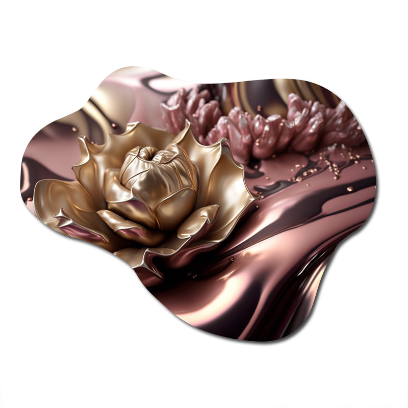 Art mural asymétrique en métal rose et doré, H 25 po x l 28 po