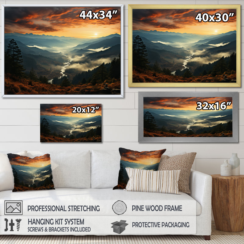 «USA Great Smoky Mountains In Sunset - USA», reproduction sur toile encadrée, H 30 po x l 40 po x P 1,5 po