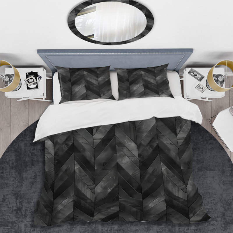 Ensemble de housse de couette moderne gris foncé Herringbone III, Housse de couette très grand + 2 très grandes ta