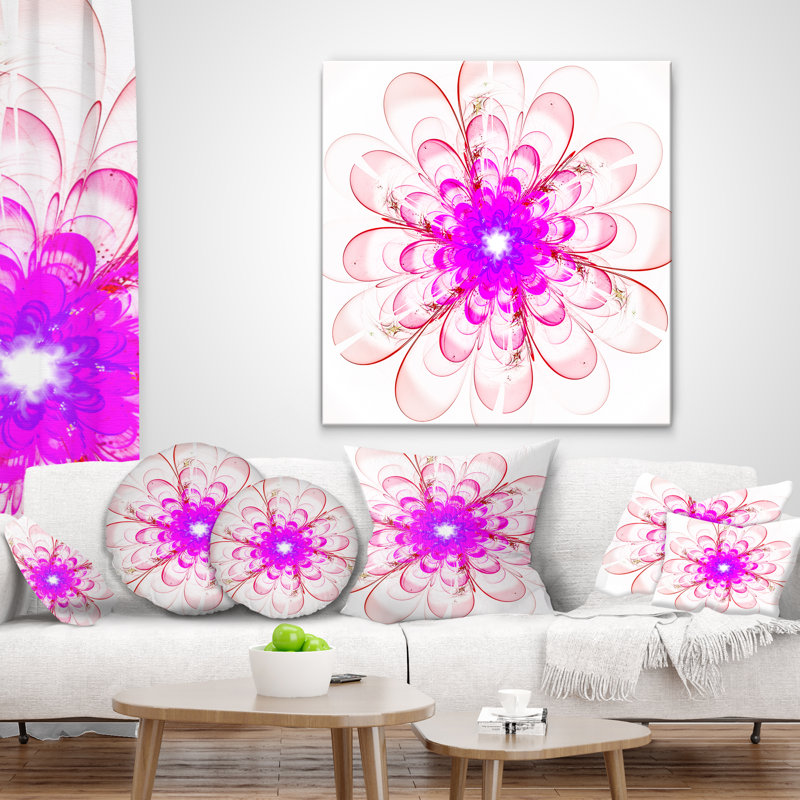Fleur fractale parfaite en rose clair - coussin à imprimé floral, 16 po x 1 po, Coussin décoratif