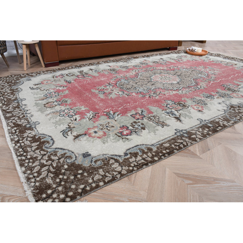 Grand tapis turc antique avec motif à médaillon rouge vif pour les décorations de chambre à coucher en laine de qualité