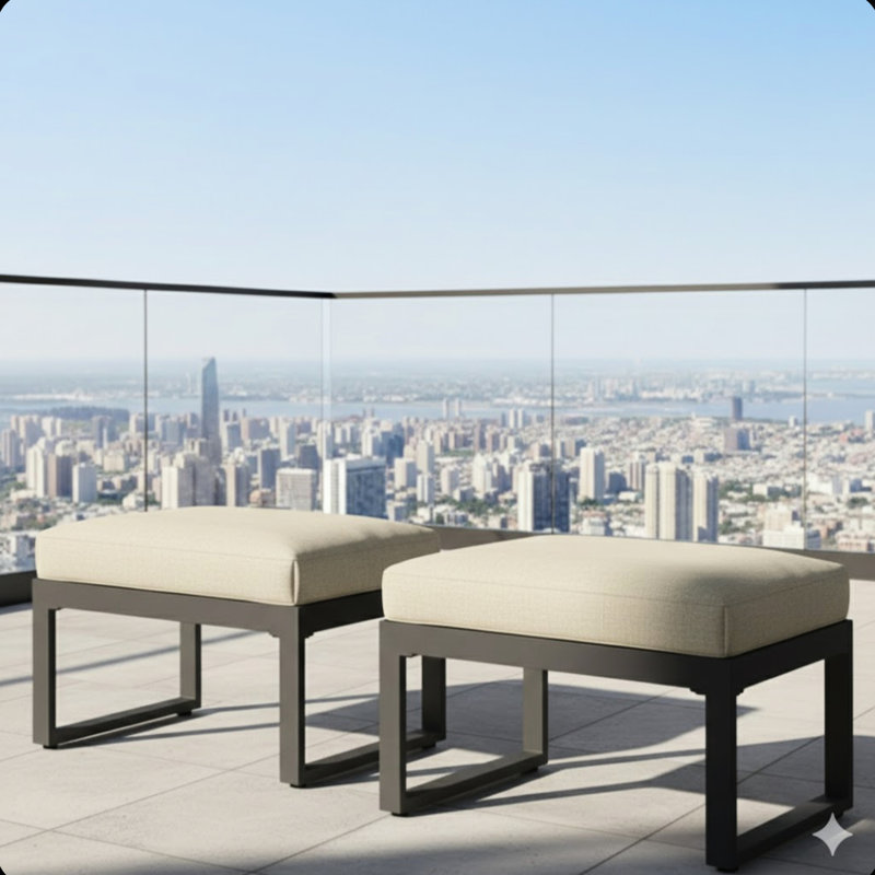 Repose-pieds de patio en aluminium 26 po toutes saisons avec cadre noir - Coussins beiges épais pour les petites arrière-cours multifonctionnelles de bord de piscine et de décoration