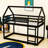 Twin Over Twin  Wood House-Shaped Floor Bunk Bed With Ladder And Guardrails-1408598694