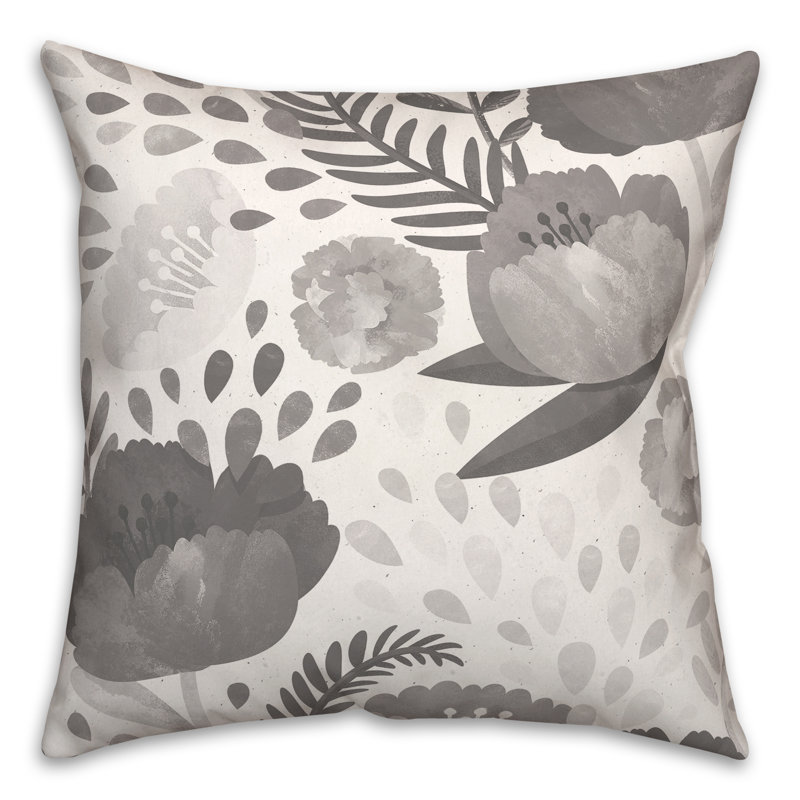 Housse et insert de coussin carré simple Simple Floral 15, gris, 16 po x 16 po