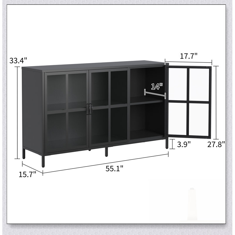 Buffet moderne en métal robuste avec grande capacité, pieds réglables et pour un rangement et une présentation polyvalents