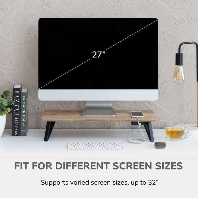 Support pour écran avec port USB Lameek, Naturel/noir, 24 pouces