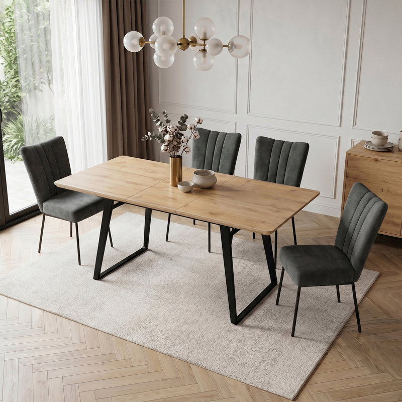  Table de salle à manger extensible avec chaises rembourrées Kincannon, Ensemble de cinq pièces : table, quatre chaises, Gris