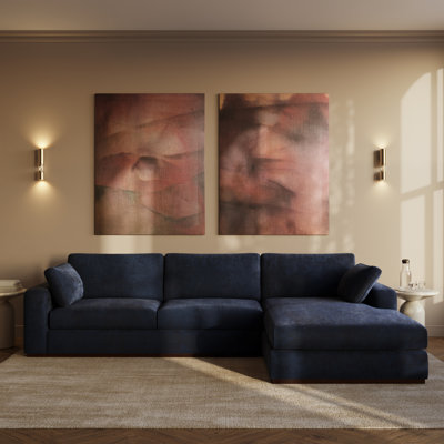 Canapé modulaire en velours chenille de 123 po de couleur bleu mystique Malaga