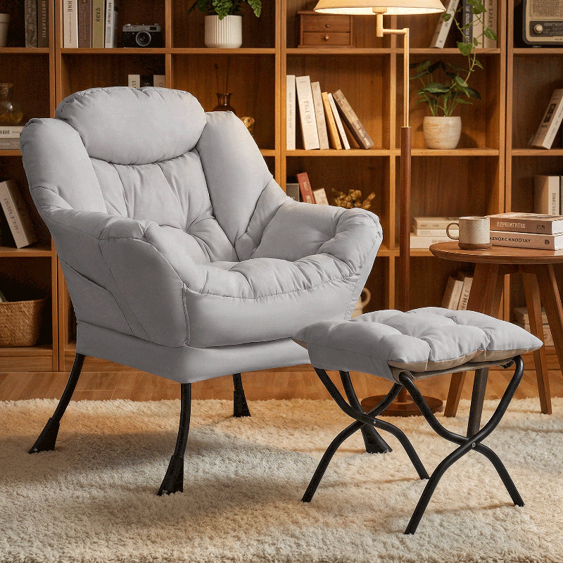 Chaise avec accoudoirs rembourrée avec repose-pieds et repose-pieds moderne, Gris
