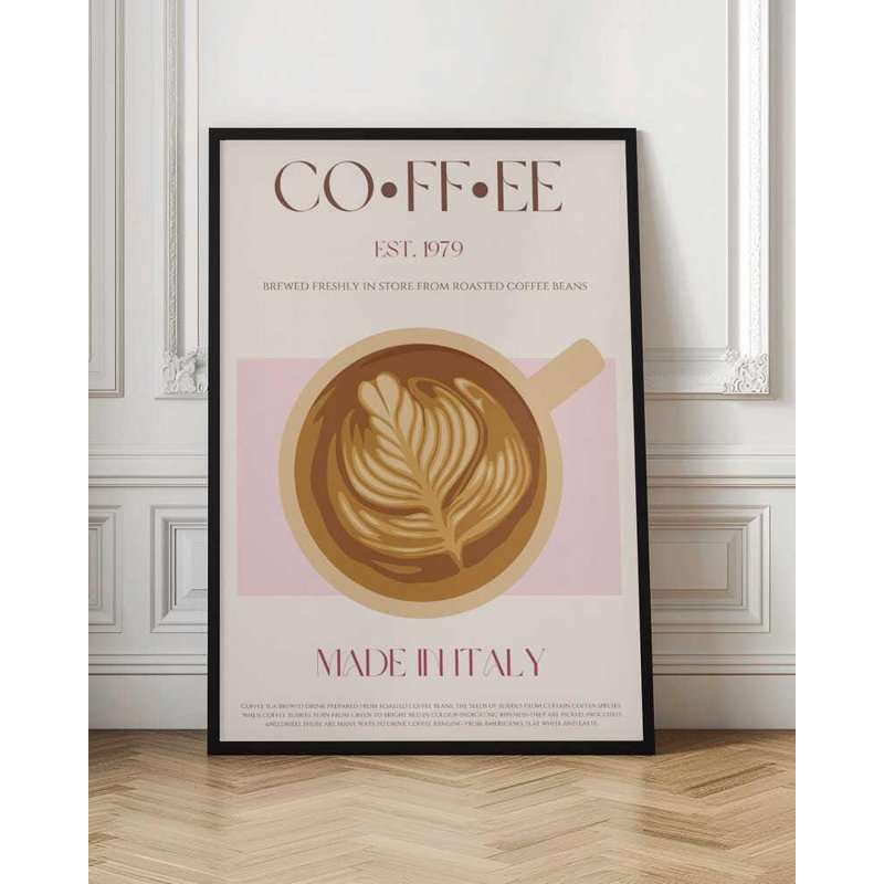 Impression de café italien: Illustration de café au lait, Noir, Impression encadrée sans passe-partout, H 16 po x l 12 po
