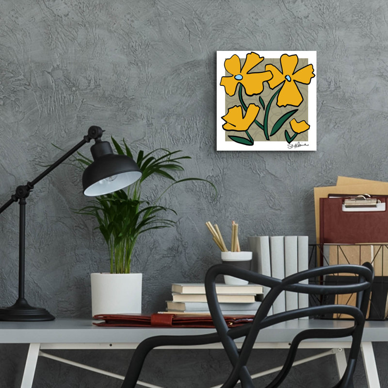«Abstract Floral on Taupe» par St. Hilaire Elizabeth, art mural en verre acrylique, H 12 po x l 12 po x P 0,13 po