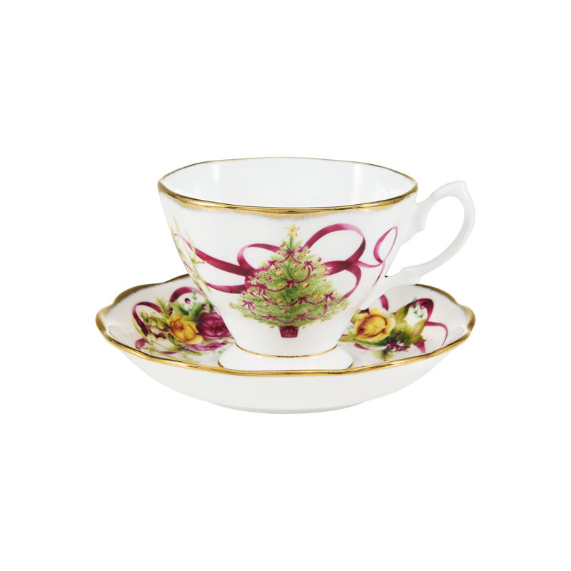 Royal Albert Holiday Old Country Roses Christmas Tree Teacup & Saucer Set