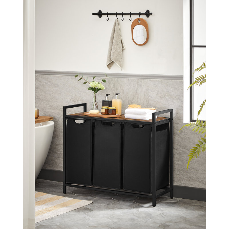 Laundry Sorter with Handles, Rustic Brown/Black