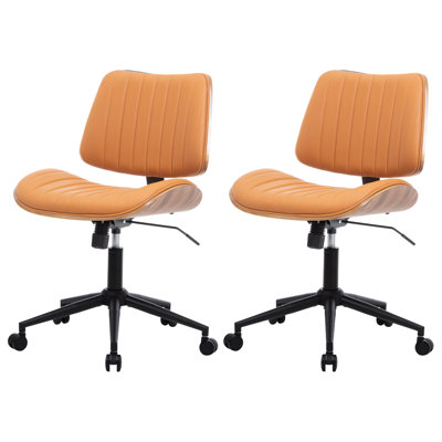 Armless Walnut Bentwood & Faux Leather Swivel Office Chair with Adjustable Height and Recline