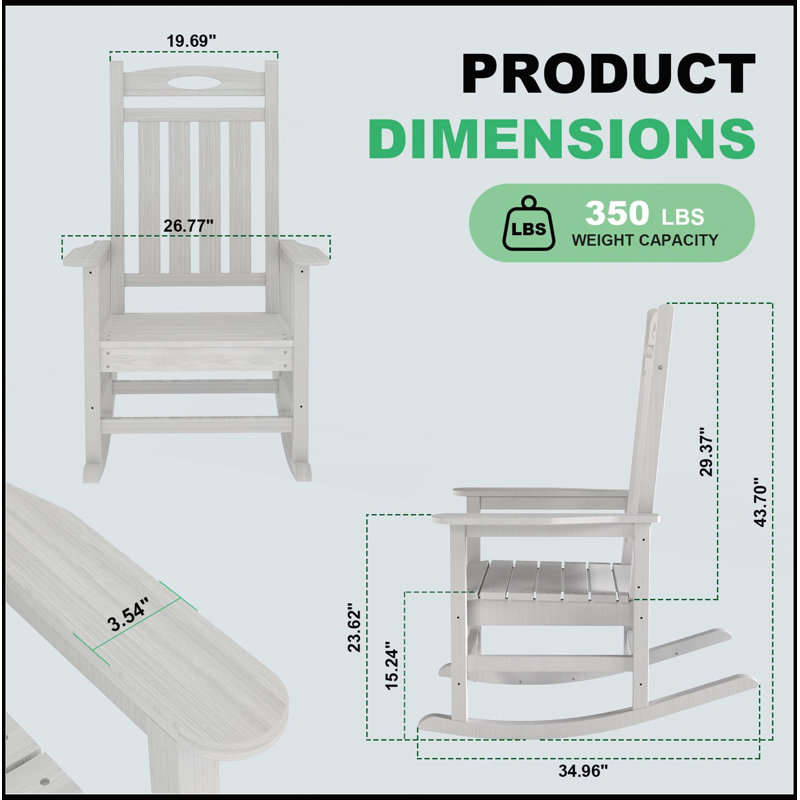 Ensemble de 2 chaises berçantes surdimensionnées en PEHD pour patio, porche et jardin, Blanc