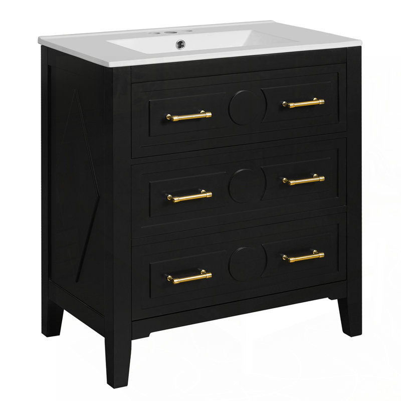 Versatile Bathroom Vanity with Ceramic Sink and Solid Wood Construction