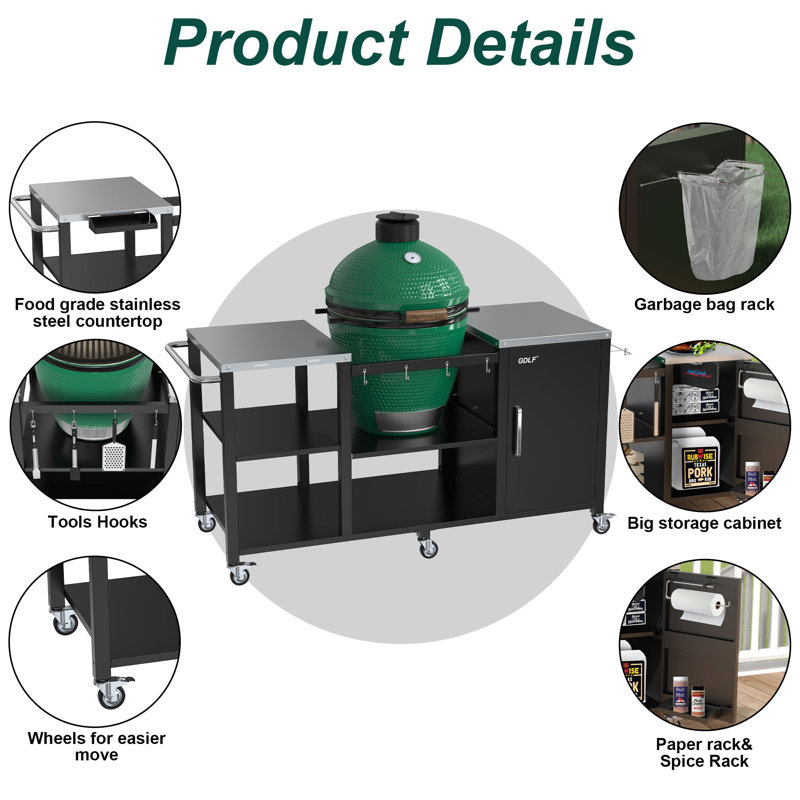 Heavy Duty Black Stainless Steel Outdoor Grill Station with Storage