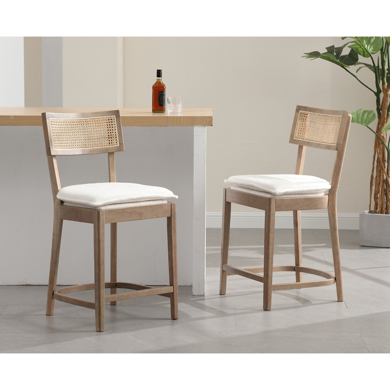 Tabouret de comptoir en bois massif de 26,25 po Alyssya, Brun clair, Blanc